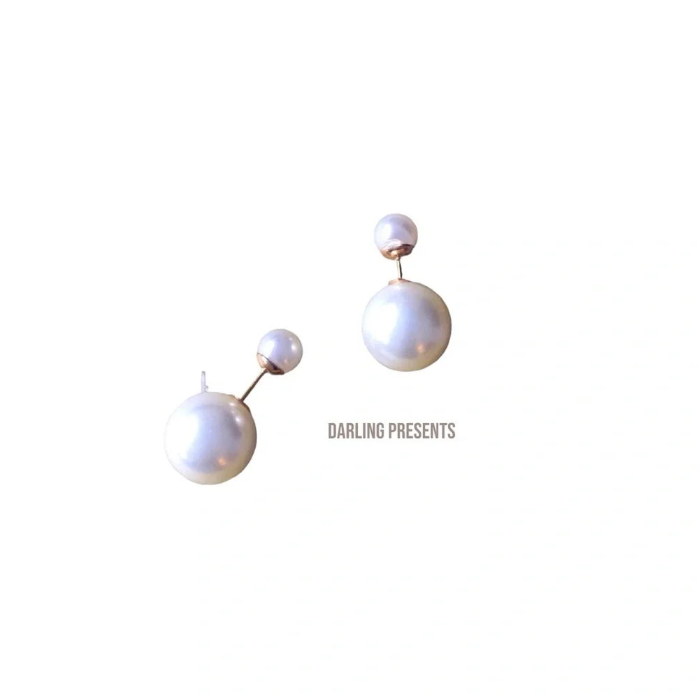 Pearl Double Sided Earrings Women Color White & Gold